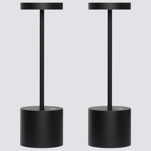 2-Pack Cordless Rechargeable LED Table Lamp (Matte Black) | 5000mAh Battery, 3-Color Stepless Dimming, IP54 Waterproof & Portable for Outdoor Patio, Restaurant, Bar, Home, Dining - color: Matte Black