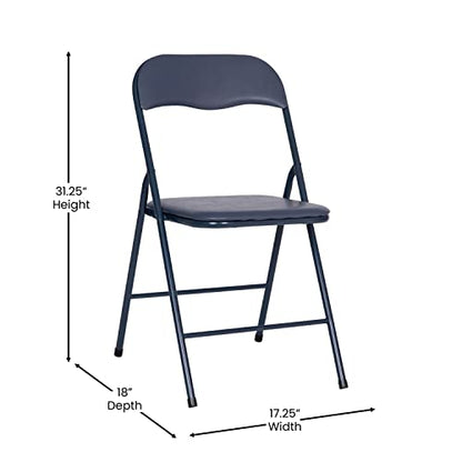 EMMA + OLIVER Navy Square Folding Card Table and Chairs Set for 4 Players | Lightweight, Easy Storage, Padded Top - color: Navy