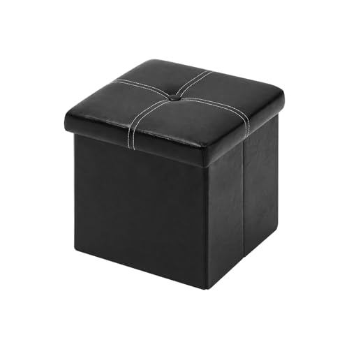 B FSOBEIIALEO Storage Ottoman with Faux Leather Foldable Small Square Foot Rest Coffee Table Black 11.8"X 11.8" X 11.8" - color: Black 11.8"x11.8"x11.8"