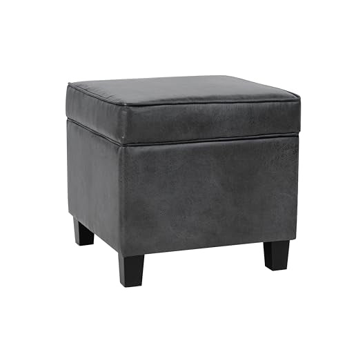 HomePop 18" Classic Square Storage Ottoman - Gray Faux Leather - color: Gray Faux Leather