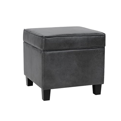 HomePop 18" Classic Square Storage Ottoman - Gray Faux Leather - color: Gray Faux Leather