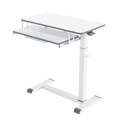 ETHU Overbed Table with Wheels, Medical Table with Drawer, Hospital Bed Table, Workstation Desk, Adjustable Overbed Bedside Rolling Laptop Desk, Marble White | Mobile Table Tray for Sofa Side, Hospital Bed Workstation Table for Home and Office Laptop Use,