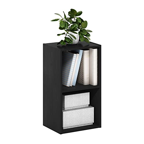 Furinno PASIR Book Shelf, 2-Tier Modern Bookshelf, Open Shelves Bookcase 9 x 12 x 21, Easy Assembly, for Living Room, Bedroom, Home Office, Blackwood - color: Blackwood, size: 2-Tier Cube