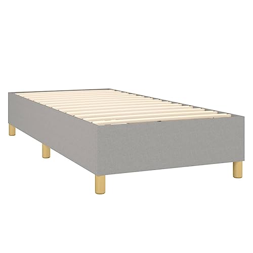 Single Bed Frame, Modern Upholstered Fabric Platform Bed with Sturdy Wooden Slats, Light Grey Twin Size Foundation for Bedroom, Easy Assembly - size: Single