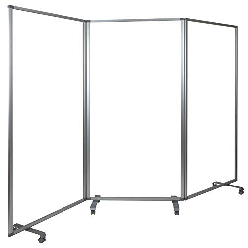 Flash Furniture 36 Inch Wide Acrylic Mobile Partition, Transparent | 72 Inches High, Lockable Casters, Durable Construction, Commercial Use