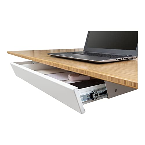 Stand Up Desk Store Add-On Office Sliding Under-Desk Drawer Storage Organizer for Standing Desks | Requires 14" of Front to Back Clearance Beneath Desks and Tables (White) - color: White, size: 21.6"