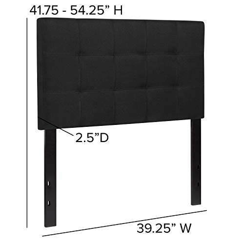 EMMA + OLIVER Size Headboard in Black Twin Quilted Tufted Headboard | Adjustable Bed Rail Slots, Fabric Upholstered - color: Black, size: Twin