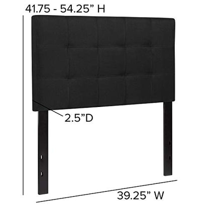 EMMA + OLIVER Size Headboard in Black Twin Quilted Tufted Headboard | Adjustable Bed Rail Slots, Fabric Upholstered - color: Black, size: Twin