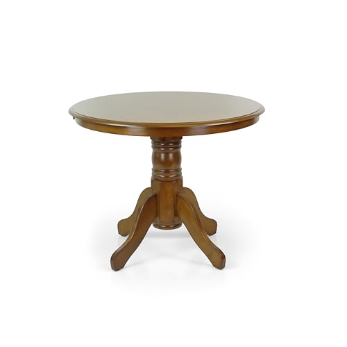 Round Solid Wood Dining Table 38.5'' D with Pedestal Base, Kitchen Round Table for 2 and 4 Persons, Restaurant Table, Medium Brown Color - color: Medium Brown
