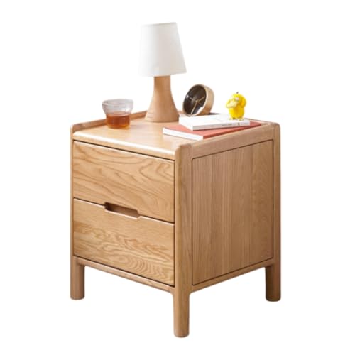 100% Solid Oak Wood Nightstand, Mid Century Modern Nightstand, Natural Wood Night Stand, Wooden Bedside Table with Drawers, Solid Wood Side End Table for Bedroom, Living Room(17.13" H) - color: Natural-17.72"w