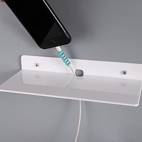 9 Inch Acrylic Floating Shelves Set of 4,Small Wall Display Shelf for Bluetooth Speakers/Security Cameras/Nintendo Switch/Action Figures,Damage-Free Wall Shelves Stick-On Shelf,White - color: White With Adhesive Tape and Screws
