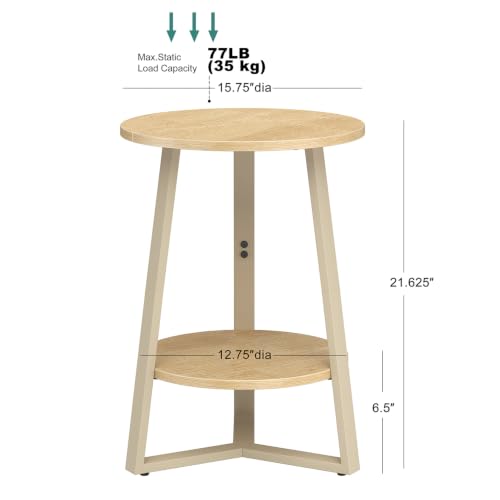 sthmec Small Round End Table, 2 Tier Side Table with Storage Shlef,Coffee Table Wooden Tabletop & Metal Frame,Round Accent Table Small Nightstands Couch Tables for Bedroom,Livingroom, Natural - color: Natural