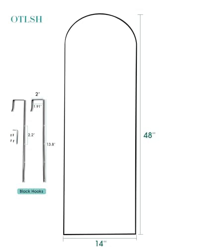 14"48" Arch Wall Mirror, Over The Door, Thin Frame Aluminum Alloy for Bedroom, Living Room, Entryway - Black - color: Black, size: 48"L x 14"W