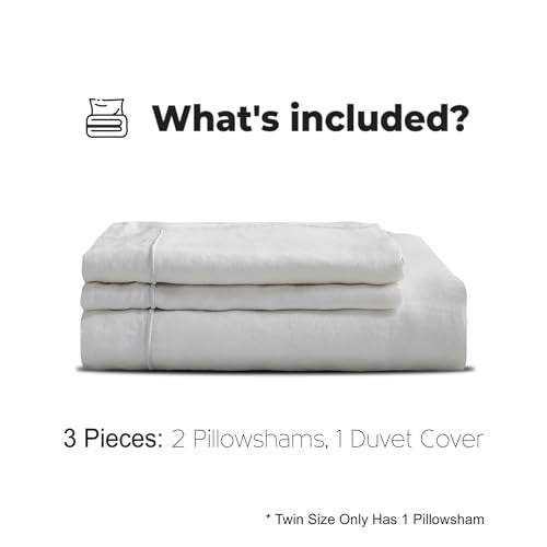 Simple&Opulence 100% Washed Linen Duvet Cover Set with Embroidered,2 Pieces Soft Farmhouse Comforter Set with Button Closure,1 Duvet Cover and 1 Pillowsham(Twin,White) - color: Embroidery White, size: Twin