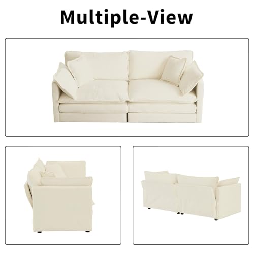76.7” Oversized Beige White Loveseat Sofa, 2 Seater Large Sectional Couches for Living Room, Chenille Fabric Modular Sectional Sofa, Deep Seat Home Sofas Set, Love Seat Couches - color: Beige White, size: 2 Seater