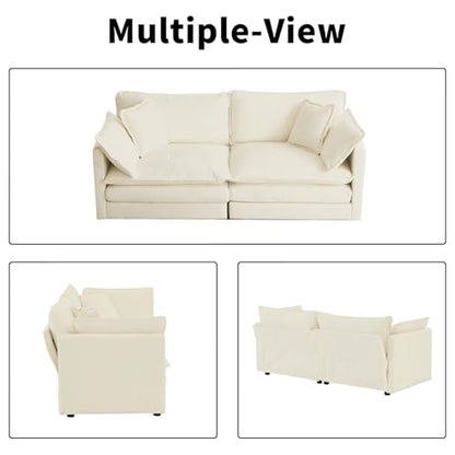 76.7” Oversized Beige White Loveseat Sofa, 2 Seater Large Sectional Couches for Living Room, Chenille Fabric Modular Sectional Sofa, Deep Seat Home Sofas Set, Love Seat Couches - color: Beige White, size: 2 Seater
