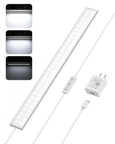 ASOKO Under Cabinet LED Light Strip 16" Dimmable Kitchen Lamp | ASOKO 16" Under Cabinet LED Light, Dimmable 6000K Plug in Closet Counter Light with Memory, Kitchen Desk - color: Cool White, size: 16Inch-Standard