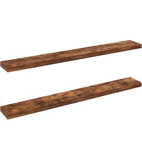Ballucci Floating Shelves, 55" Wood Wall Shelf Set of 2, with Invisible Brackets for Bathroom, Living Room, Bedroom, Kitchen, Nursery, 6" Deep, Rustic Brown - color: Rustic Brown, size: 55.1 inches