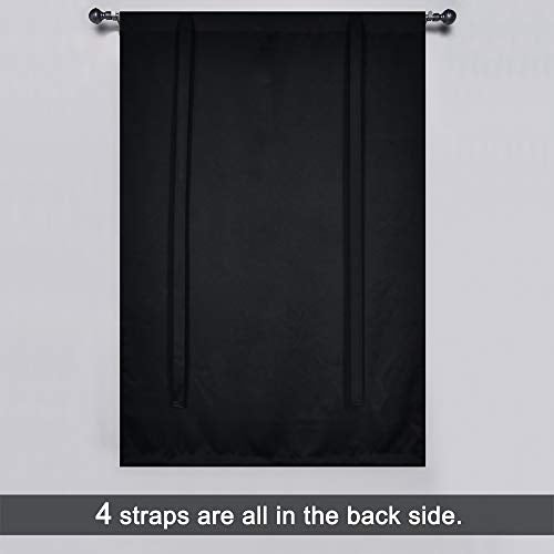99% Blackout Thermal Insulated Adjustable Tie Up Shade Curtain with Rod Pocket Top - 34 Wide by 45 Inch Long (Black,1 Panel) - color: Black, size: 34"W x 45"H