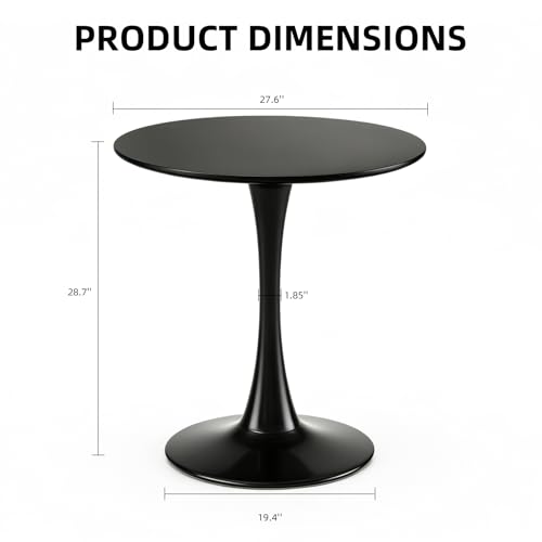 Round Dining Table, 27.6" Circle Tulip Table with Thickened Tabletop & Metal Pedestal, Mid Century Modern Bistro Table for Kitchen, Small Places, Living Room, Cafe (Black) - color: Black, size: 27.6"