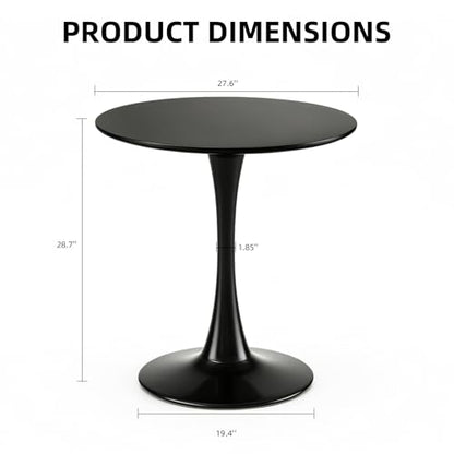 Round Dining Table, 27.6" Circle Tulip Table with Thickened Tabletop & Metal Pedestal, Mid Century Modern Bistro Table for Kitchen, Small Places, Living Room, Cafe (Black) - color: Black, size: 27.6"
