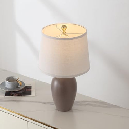 AIEAMPDO 21'' Set of 2 Farmhouse Ceramic Small Table Lamps for Living Room Bedroom, Nightstand Rustic Brown Desk Lamp for Bedside End Table Entryway, 2 LED Bulbs Included - color: Earth Gray Brown