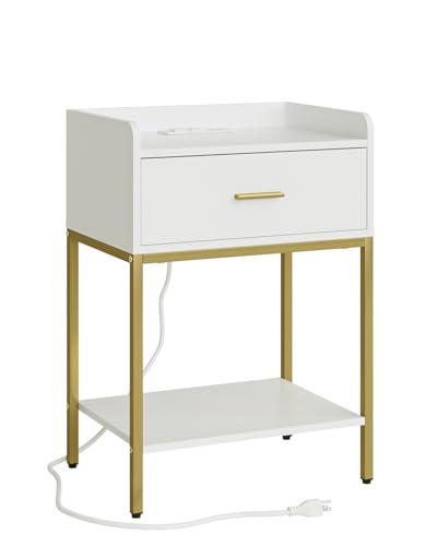 Masupu Nightstand with Charging Station, 3-Tier Modern Bedside Night Stand with Storage Drawer and Shelf, Large End Side Table for Bedroom, Living Room,White - color: Extra Large White-outlet