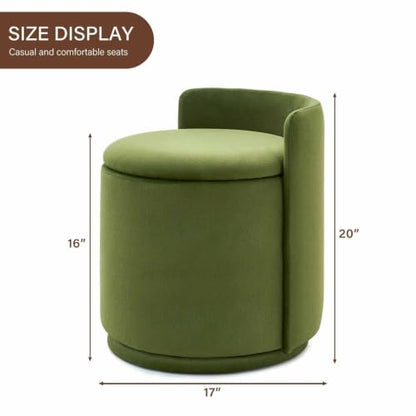 360° Swivel Makeup Chair with Storage, Upholstered Accent Stool with Back, Round Vanity Stool Ottoman for Living Room, Makeup Room, Bedroom (Green) - color: Green