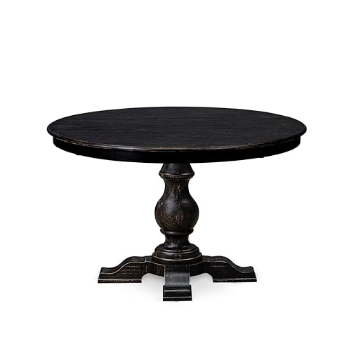 FE5-11-TP - Dining Room Table with Acacia Wood Round Tabletop, Sand Blasted Black Finish - color: Sand Blasted Black, size: 48x48 Inch