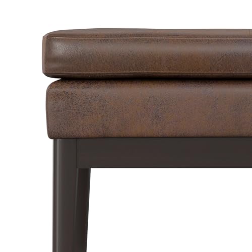 SIMPLIHOME Carlson Small Ottoman Bench - 27 inch Wide Upholstered Woven Fabric Rectangle Ottoman in Distressed Chestnut Brown, Mid Century Modern Bench for Bedroom or Living Room with Padded Seat - color: Distressed Chestnut Brown, style: Small Ottoman Be