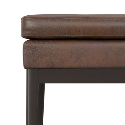 SIMPLIHOME Carlson Small Ottoman Bench - 27 inch Wide Upholstered Woven Fabric Rectangle Ottoman in Distressed Chestnut Brown, Mid Century Modern Bench for Bedroom or Living Room with Padded Seat - color: Distressed Chestnut Brown, style: Small Ottoman Be