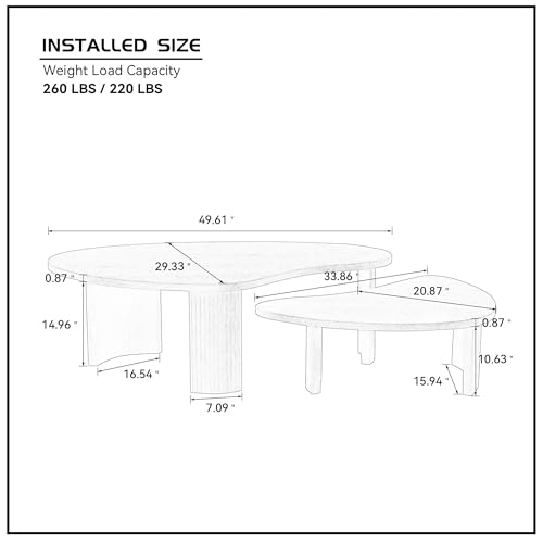 Nesting Coffee Tables Set of 2, Vintage 2 Piece Irregular Wood Center Table End Side Table for Living Room Apartment, Unique Triangle Shaped with Fluted Legs (49.61 & 33.86, Walnut) - color: 49.41"&28.35-walnut