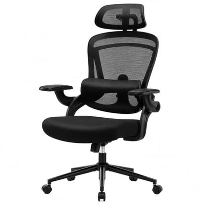 Ergonomic Office Chair, Home Office Desk Chairs with Adjustable Lumbar Support and Headrest, High Back Mesh Computer Desk Chair with 3D Flip-up Armrests & 360° Swivel Wheels, 275 LBS - color: Black With Lumbar Support