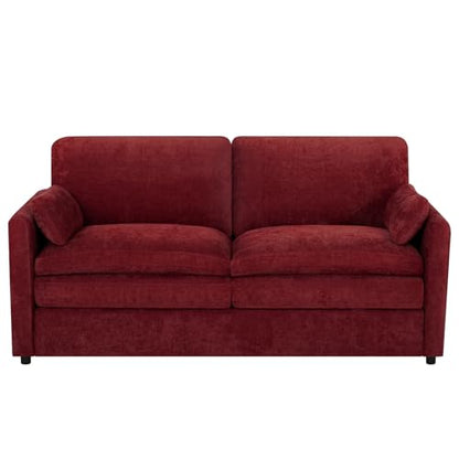 69" Chenille 2 Seats Sofa with 2 Pillows, Red | Modern Upholstered Sofa with Deeper Seats, Comfy Sofa with Thickened Cushions for Living Room, Apartment - color: Red, size: Loveseat