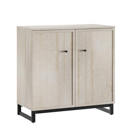 Rustic Storage Cabinet, Modern Farmhouse Style 4-Door Design with Metal Frame Base for Dinnig Room Living Room Entryway,Beige Oak - color: Beige