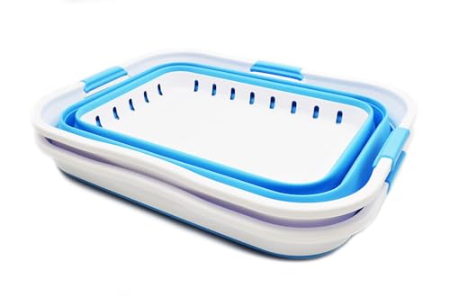 SAMMART 42L (11 gallon) Collapsible Plastic Laundry Basket - Foldable Pop Up Storage Container/Organizer - Portable Basket - Space Saving Hamper/Basket (2, White/Marine Blue) - color: White/Marine Blue