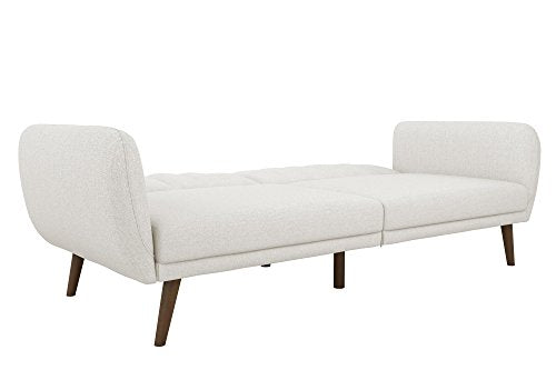 Novogratz Brittany 82 Inch Futon Sofa Bed in Faux Leather, Upholstered Couch Sleeper with Tufted Back, Mid-Century Modern Design, Light Gray - color: Light Gray