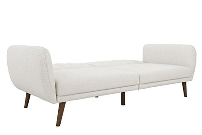 Novogratz Brittany 82 Inch Futon Sofa Bed in Faux Leather, Upholstered Couch Sleeper with Tufted Back, Mid-Century Modern Design, Light Gray - color: Light Gray