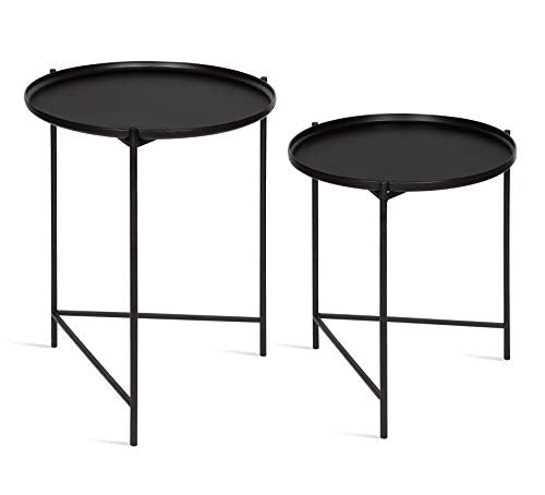 Kate and Laurel Ulani Set of 2 Nested Round Metal End Tables, Black - color: Black