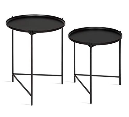 Kate and Laurel Ulani Set of 2 Nested Round Metal End Tables, Black - color: Black