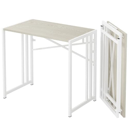 Lutown-Teen 35 inch Small Folding Desk, Natural and White | Writing Gaming Computer Camping Desk for Small Spaces, No Assembly Required Home Office Table - color: Natural and White, size: 35 Inch