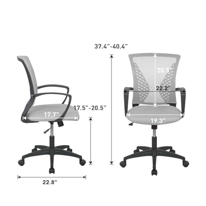 FDW Home Office Chair Mid Back PC Swivel Lumbar Support Adjustable Desk Task Computer Ergonomic Comfortable Mesh Chair with Armrest (Grey) - color: Grey