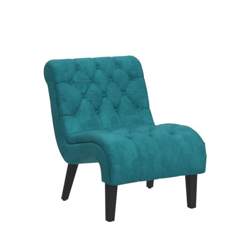 Comfy Velvet Armless Accent Chair, Teal, Upholstered with Durable Solid Wood Frame and Adjustable Cushions, Easy Assembly | Modern Small Lounger for Living Room, Upholstered Reading Chaise Lounge with Solid Rubber Wood Legs, Teal - color: Teal, size: Set