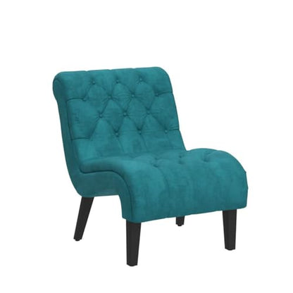 Comfy Velvet Armless Accent Chair, Teal, Upholstered with Durable Solid Wood Frame and Adjustable Cushions, Easy Assembly | Modern Small Lounger for Living Room, Upholstered Reading Chaise Lounge with Solid Rubber Wood Legs, Teal - color: Teal, size: Set