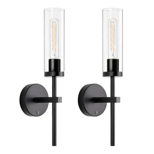 Shenmoyl Battery Operated Wall Sconces Set of 2, Black Rechargeable Wall Lighting Fixtures, Dimmable Wall Lights with Remote & Clear Glass Shade for Living Room, Bathroom,Bedroom - color: Black - Clear Glass