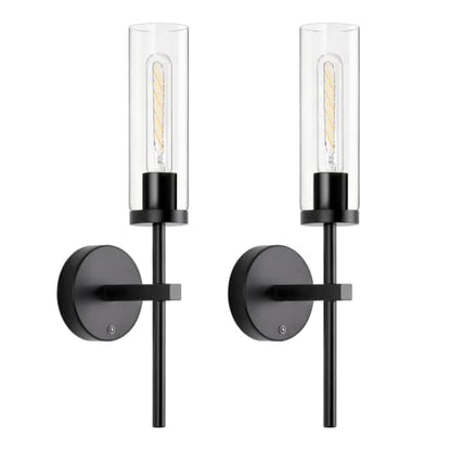Shenmoyl Battery Operated Wall Sconces Set of 2, Black Rechargeable Wall Lighting Fixtures, Dimmable Wall Lights with Remote & Clear Glass Shade for Living Room, Bathroom,Bedroom - color: Black - Clear Glass