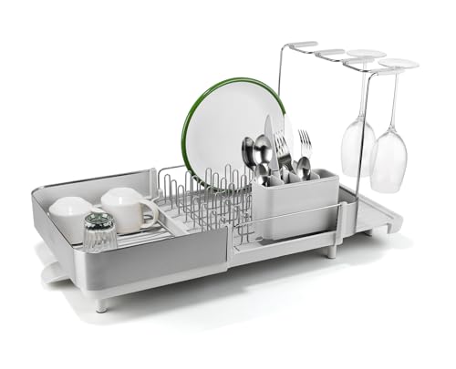 Joseph Joseph Extend Steel Plus Extendable Dish Rack Steel, Small to Large Dish Drainer with Wine Glass Holder & Drain Spout - color: Light Stone, style: Plus
