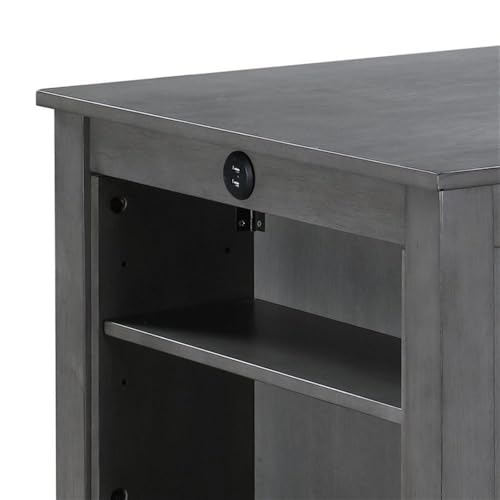 Lilola Home Graham 3-Piece Gray Finish Small Space Counter Height Dining Set with USB Charging Ports, Storage Shelves, and 2 Upholstered Chairs — Space-Saving Table & Chair Set for Apartments - color: Grey