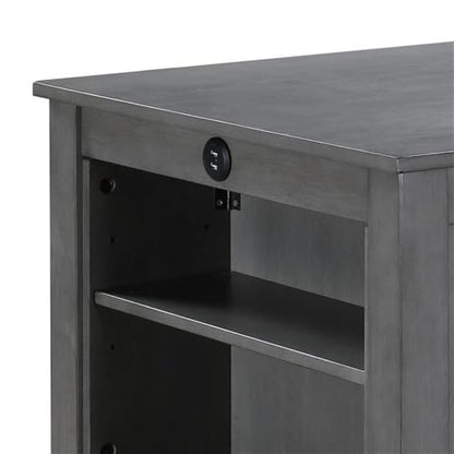 Lilola Home Graham 3-Piece Gray Finish Small Space Counter Height Dining Set with USB Charging Ports, Storage Shelves, and 2 Upholstered Chairs — Space-Saving Table & Chair Set for Apartments - color: Grey