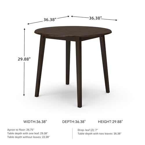 Signature Design by Ashley Small Round Drop Leaf Dining Table, Brown | Dual-hinged 36-inch extendable top for compact spaces, Made of veneers, wood and engineered wood, Hammis Series - color: Black